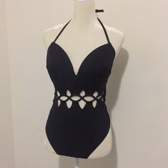 NWT Black One Piece Low Back Swimsuit 36C D22 - Picture 2 of 8